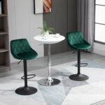 Set 2 Sgabelli da Bar, Altezza Regolabile con Base in Metallo e Seduta in Velluto, Sgabelli Moderni con Schienale e Poggiapiedi, 46x48x83-104 cm, Verde - immagine 2