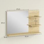 Specchio Bagno Moderno con 2 Ripiani Laterali e Ripiano Inferiore, in Legno e Vetro, 75x10x48 cm, Color Legno - immagine 3