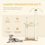Albero Tiragraffi per Gatti max 5kg con Amaca, Palline da Gioco e Pali in Sisal, 53,5x53,5x90 cm, Beige - immagine 4