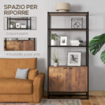 Scaffale Libreria in Stile Vintage con 3 Ripiani, 1 Armadietto in Legno e Telaio in Metallo Nero 76x33x162,5cm - immagine 5