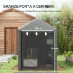Capanno Attrezzi anti UV con Ingresso a Zip, in Acciaio Zincato e Tessuto PE,120x179x165 cm, Grigio Scuro - immagine 6