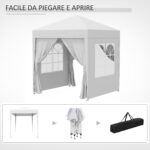Gazebo Pieghevole Pop Up 2x2 m con 4 Pareti Rimovibili in Poliestere e Acciaio, Bianco - immagine 9