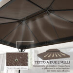 Copertura per Gazebo da Giardino 3x4 m a 2 Livelli in Tessuto Oxford 6D con Fori di Drenaggio, Caffè - immagine 4