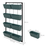 Orto Verticale da Parete a 4 Livelli con 8 Vasi, in Acciaio e Plastica, 52x14x90 cm, Verde Scuro e Nero - immagine 3