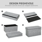 Panca Contenitore Pieghevole con Schienale e Vano da 77L, Rivestimento in Tessuto, 76x50x73 cm, Grigio - immagine 6