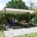 Pergola Gazebo da Esterno 4x3 m con Tettuccio Retrattile in Metallo e Poliestere, Crema - immagine 7
