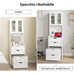 Toeletta Trucco con Specchio Illuminato e Sgabello, Luce Regolabile, Cassetti e Armadietto, Bianco - immagine 7