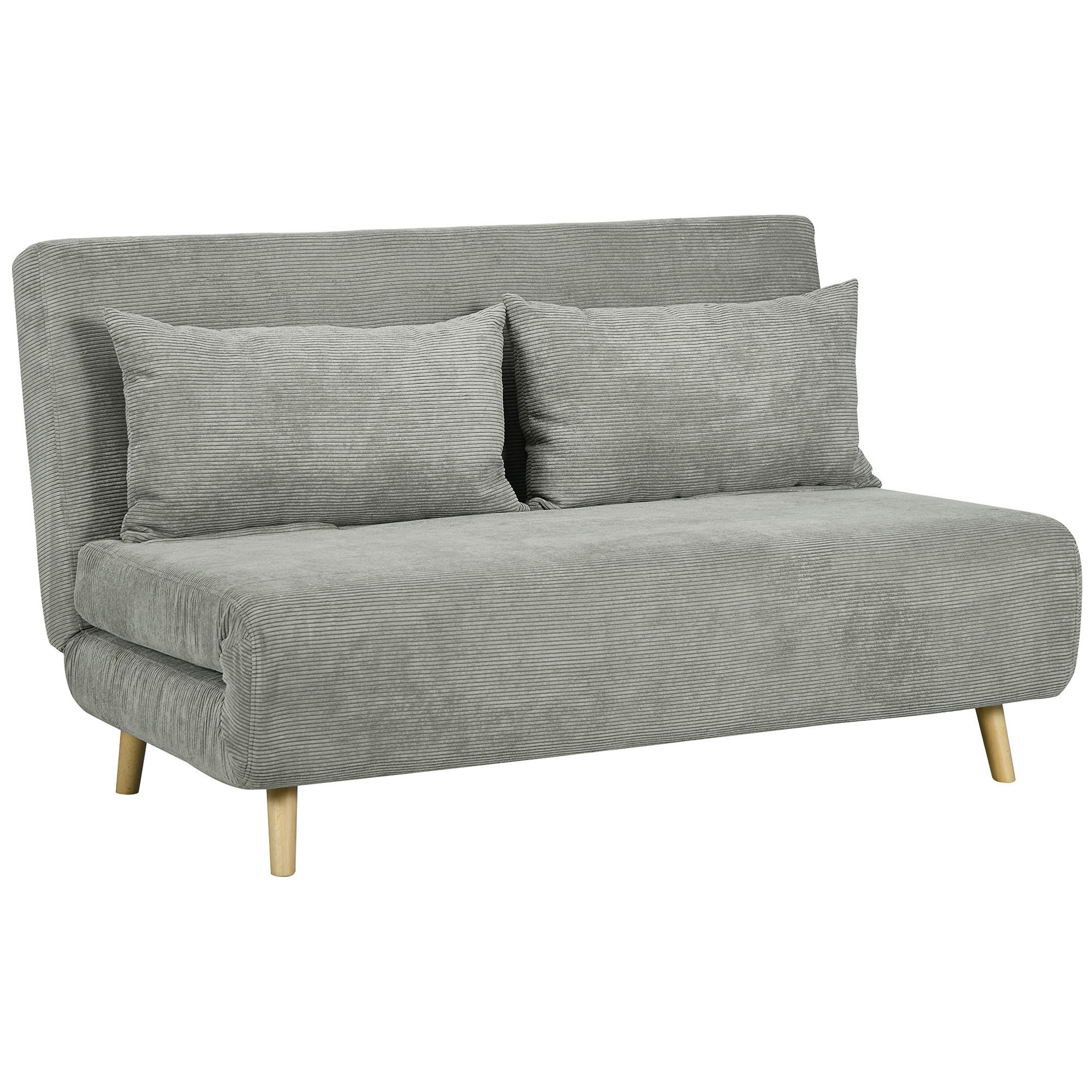 NI645719bdadcd23a.jpg Divano Letto Matrimoniale con Schienale Regolabile e 2 Cuscini, in Tessuto Effetto Lino Grigio - immagine 1