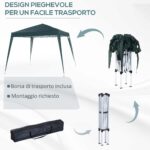 Gazebo Pieghevole da Giardino 2,4x2,4m con Struttura in Acciaio e Corde Antivento, Verde - immagine 5