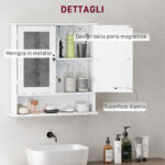 Armadietto Bagno da Parete con 2 Ante a Specchio e Ripiano Aperto, 56x13x58 cm, Bianco - immagine 5