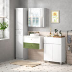 Colonna Bagno con Cassetto e 2 Armadietti Bianco Lucido, 30x28x170cm - immagine 9