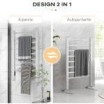 Scaldasalviette Elettrico da Terra o Parete 150W con 8 Barre e Timer 2-4 Ore, 53x35x90 cm, Argento - immagine 4