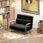 Divano Letto 3 in 1 in Tessuto Effetto Velluto con Schienale Regolabile e 2 Cuscini, 102x73x81 cm, Nero - immagine 8