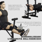 Panca Fitness con Leg Press, Squat Rack e Leg Extension, in Acciaio e PU, 180x134x2 cm, Nero e Argento - immagine 7