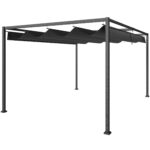 Pergola Gazebo da Esterno 3x2,1 m con Tettuccio Retrattile in Metallo e Poliestere, Nero
