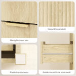 Cassettiera con 4 Cassetti Scanalati e Maniglie Dorate, 70x38x93 cm, Legno Naturale - immagine 6