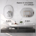 Specchio Bagno Ovale da Parete con Cornice in Alluminio, Verticale o Orizzontale, 60x90 cm, Argento - immagine 6