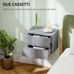 Set di 2 Comodini Sospesi con 2 Cassetti Moderni e Salvaspazio, 40x29x30 cm, Grigio Cemento - immagine 5