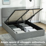 Letto Contenitore con Spazio a Scomparsa e Testiera Vellutata a Trapunta, in Legno e Metallo, 195x141x106 cm, Grigio - immagine 4