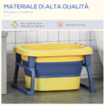 Vaschetta Bagnetto Neonato Pieghevole con Supporto Antiscivolo, Vaschetta da Bagno Portatile per Neonati e Bambini di 0-6 Anni con Foro di Scarico, 75,3x55,4x43cm, Blu e Giallo - immagine 6
