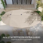 Ombrellone da Giardino Doppio 460x270cm, Ombrellone da Esterno con Apertura a Manovella, Base a Croce e Zavorra, Acciaio e Poliestere Khaki - immagine 5