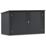 Copribidoni in Acciaio per 3 Cassonetti da 240L con 2 Porte e Coperchio, 233x105x118,5/133 cm, Grigio Scuro