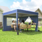 Gazebo Pieghevole 3x3 m con Pareti e Altezza Regolabile, Protezione UV 50+, Blu Scuro - immagine 2