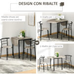 Set da Pranzo 3 Pezzi con 2 Sedie e 1 Tavolo da Pranzo Ovale in MDF e Acciaio per Spazi Limitati - immagine 5