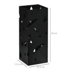 Portaombrelli in Metallo con 4 Ganci e Vaschetta Raccogligocce, 15,5x15,5x41cm, Nero - immagine 3