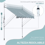 Tenda da Sole da Esterno 2x1,5m a Rullo con Manovella, Altezza e Angolazione Regolabile, Bianco e Verde - immagine 4