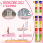 Set Scrivania e Sedia per Bambini Regolabili, Banco Scuola con Piano Inclinabile, Cassetto, Scaffale, Rosa - immagine 5