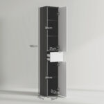 Colonna Bagno Salvaspazio in Legno con 2 Armadietti e Cassetto, 30x28x180 cm, Nero - immagine 3