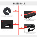 Lettino da Massaggio Pieghevole ad Altezza Regolabile, Lettino Professionale per Massaggi in Alluminio e Plastica, 215x81x61-84 cm, Nero e Rosso - immagine 5