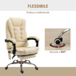 Poltrona da Ufficio Massaggiante Ergonomica ad Altezza Regolabile con 6 Punti, Sedia con Schienale regolabile e Poggiapiedi, Crema - immagine 7