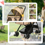 Passeggino per Cani Piccoli Pieghevole con Maniglione Girevole, Ruote con Freni e Cestino, Marrone - immagine 6
