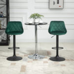 Set 2 Sgabelli da Bar, Altezza Regolabile con Base in Metallo e Seduta in Velluto, Sgabelli Moderni con Schienale e Poggiapiedi, 46x48x83-104 cm, Verde - immagine 7