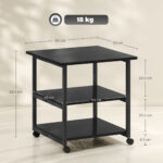 Carrello Porta Stampante a 3 Ripiani con 4 Ruote, Legno e Acciaio, 50x50x52,5cm, Nero - immagine 3