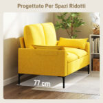 Divano 2 Posti Moderno con Cuscini e Rivestimento in Tessuto Spugna, 130x77x84 cm, Giallo - immagine 6