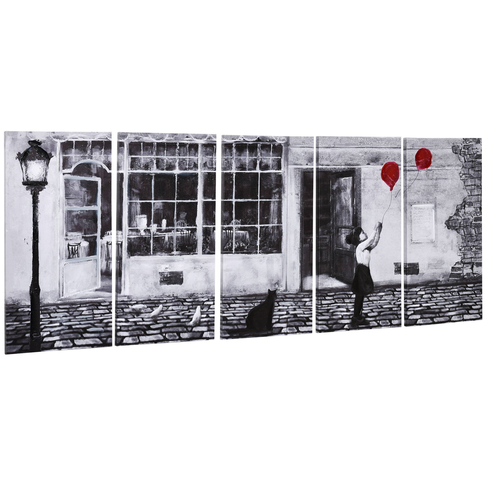 NlP35819a30c336f5.jpg Stampa su Tela con Bambina, 80x40cm, 5 Pezzi per Casa e Ufficio, Tela in Legno di Pino e Vernice ad Acqua, Nero Bianco Rosso - immagine 1