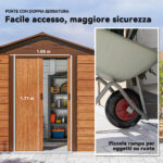 Casetta da Giardino in Acciaio Effetto Legno con Doppie Porte Scorrevoli, 236x196x208 cm, Marrone - immagine 6