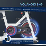 Cyclette Professionale, Bici da Spinning,Cyclette da Camera Regolabile con Schermo LCD e Portabicchieri, Volano 8kg, Bianco - immagine 5