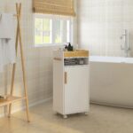 Mobiletto Bagno con Vassoio Rimovibile, Ripiano Aperto e Armadietto Chiuso, in Truciolato, 40x30x88 cm, Bianco - immagine 8