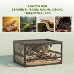 Rettilario Rialzato e Pieghevole con Coperchio e Pareti in Vetro Temperato e Plastica, 60x45x32 cm, Nero - immagine 4