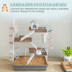 Gabbia per Criceti a 4 Livelli e 16 Tubi con Casetta, Rampa, e Accessori, in Metallo e Plastica, 47x30x70 cm, Grigio - immagine 5