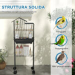 Gabbia per Uccelli con Piedistallo, Ruote Girevoli, Ripiano e Accessori, 46x36x120 cm, Nero - immagine 6