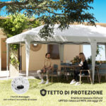 Gazebo 6x3 m Pieghevole da Giardino a 6 Pareti in Acciaio e tessuto Oxford con Funi e Picchetti, Bianco - immagine 6