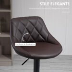 Set 2 Sgabelli da Bar Regolabili con Schienale e Poggiapiedi, Base in Metallo e Seduta in Similpelle, 46x48x83-104 cm, Marrone e Nero - immagine 6