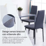 Set 4 Sedie per Soggiorno Imbottite in Tessuto, Sedie Sala da Pranzo Moderne con Gambe in Metallo, Capacità 120 kg, Grigio | Aosom Italy - immagine 6