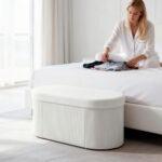Pouf Contenitore Pieghevole con Vano da 72L e Rivestimento in Velluto, 76x38x35 cm, Crema - immagine 8