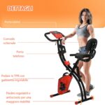 Cyclette Pieghevole 2 in 1, Resistenza Magnetica Regolabile 8 Livelli, Cyclette da Casa Silenziosa con Sensore di Frequenza Cardiaca, Elastici per Braccia, Schermo LCD, Volano 2,5kg, Rosso - immagine 9